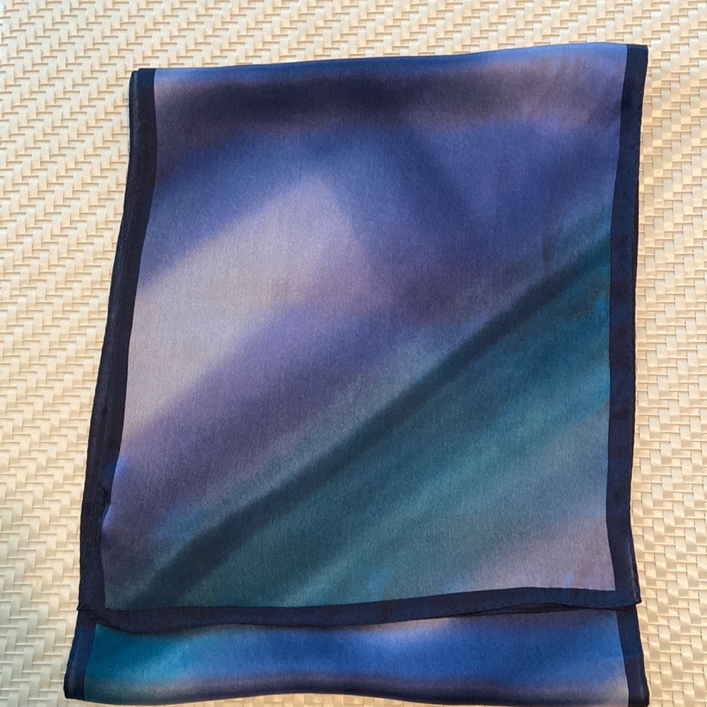 100% Silk Scarf, navy & aqua
